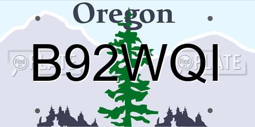 B92WQI Oregon License Plate