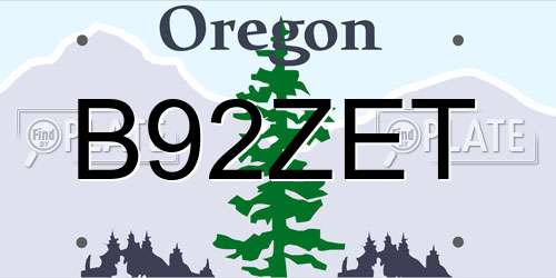 B92ZET Oregon License Plate