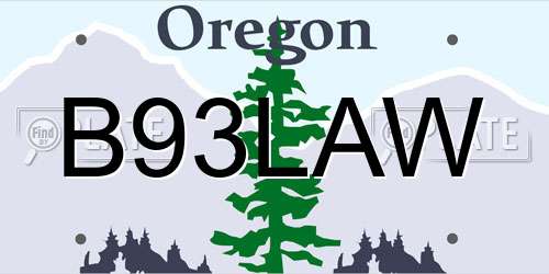 B93LAW Oregon License Plate