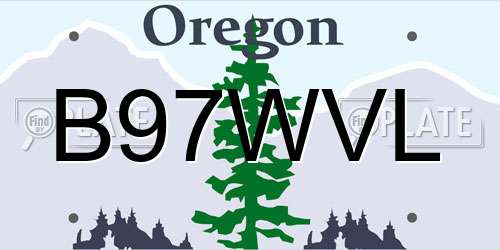 B97WVL Oregon License Plate