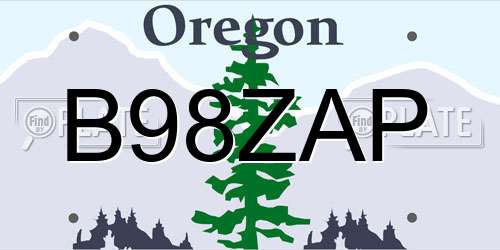 B98ZAP Oregon License Plate