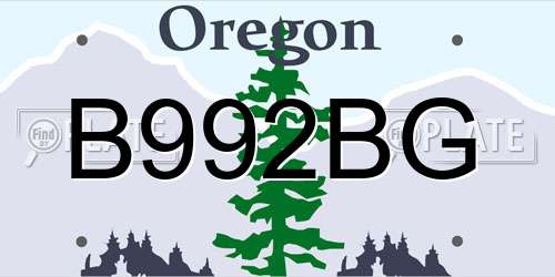 B992BG Oregon License Plate