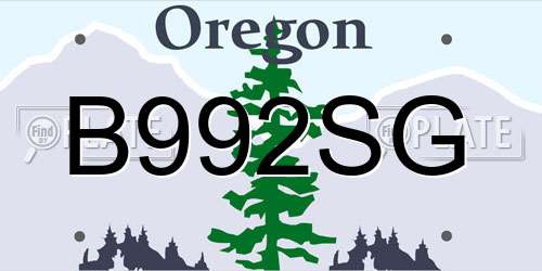 B992SG Oregon License Plate