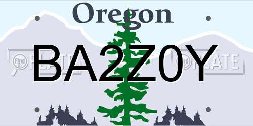BA2Z0Y Oregon License Plate