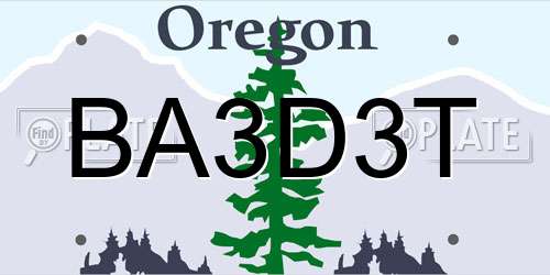 BA3D3T Oregon License Plate