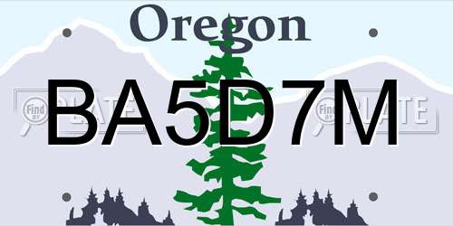 BA5D7M Oregon License Plate