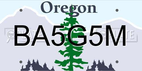 BA5G5M Oregon License Plate