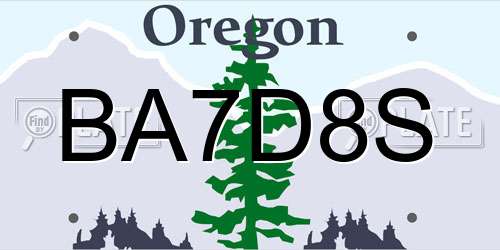 BA7D8S Oregon License Plate