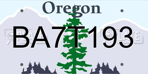 BA7T193 Oregon License Plate