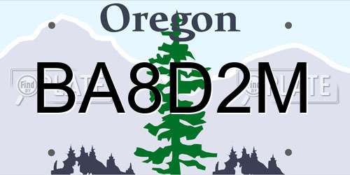 BA8D2M Oregon License Plate