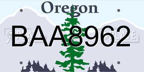 BAA8962 Oregon License Plate