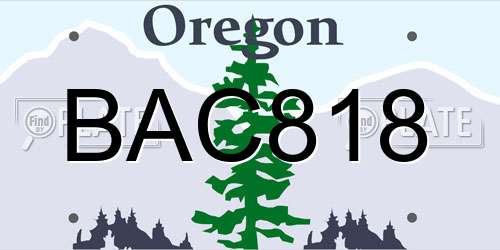BAC818 Oregon License Plate