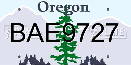 BAE9727 Oregon License Plate