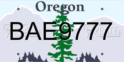 BAE9777 Oregon License Plate