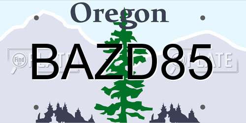 BAZD85 Oregon License Plate