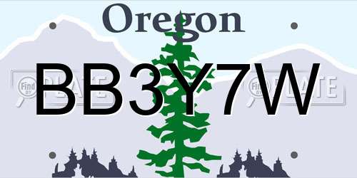 BB3Y7W Oregon License Plate