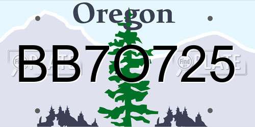 BB7O725 Oregon License Plate