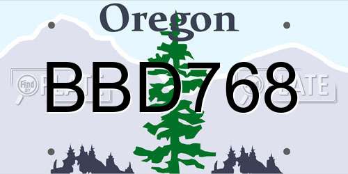 BBD768 Oregon License Plate