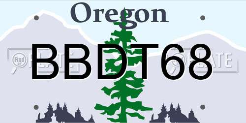 BBDT68 Oregon License Plate