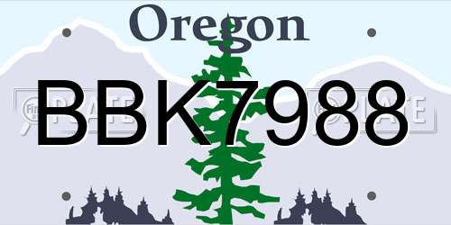 BBK7988 Oregon License Plate