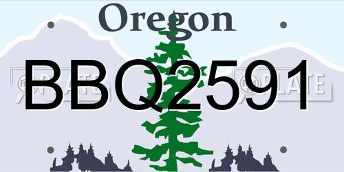 BBQ2591 Oregon License Plate