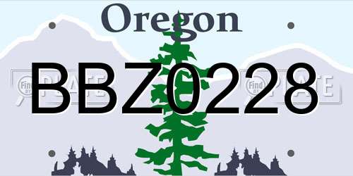 BBZ0228 Oregon License Plate