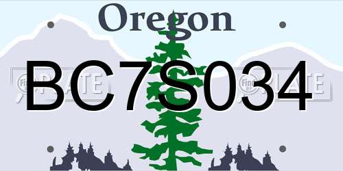 BC7S034 Oregon License Plate