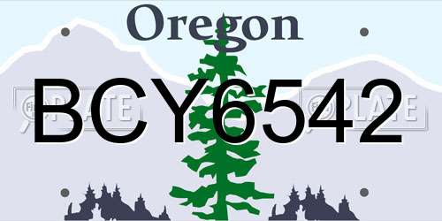 BCY6542 Oregon License Plate