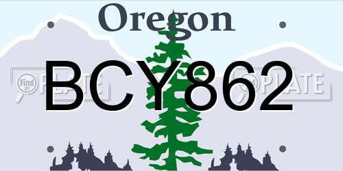 BCY862 Oregon License Plate