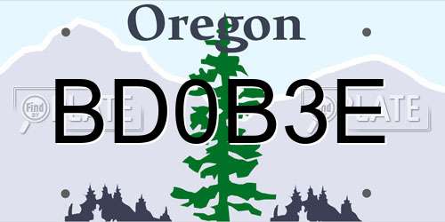 BD0B3E Oregon License Plate