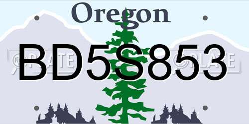 BD5S853 Oregon License Plate