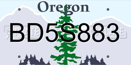 BD5S883 Oregon License Plate