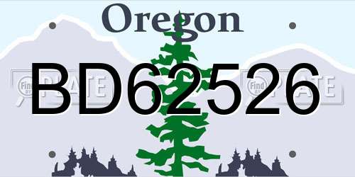 BD62526 Oregon License Plate