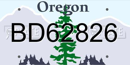BD62826 Oregon License Plate