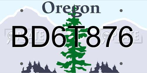 BD6T876 Oregon License Plate