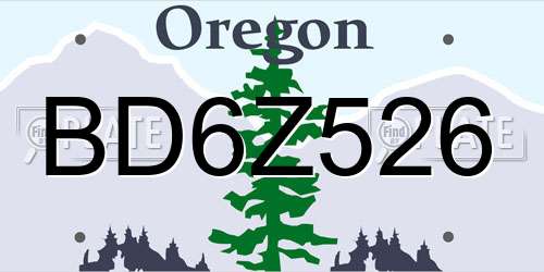 BD6Z526 Oregon License Plate