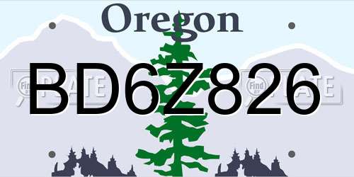 BD6Z826 Oregon License Plate