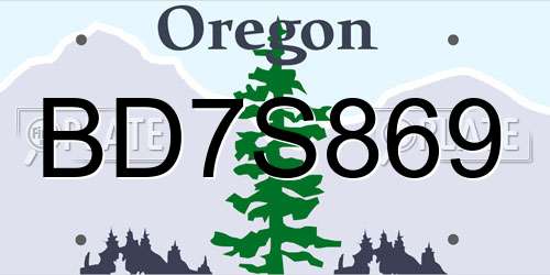 BD7S869 Oregon License Plate