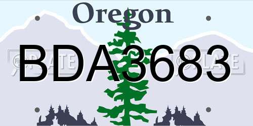BDA3683 Oregon License Plate