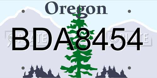 BDA8454 Oregon License Plate