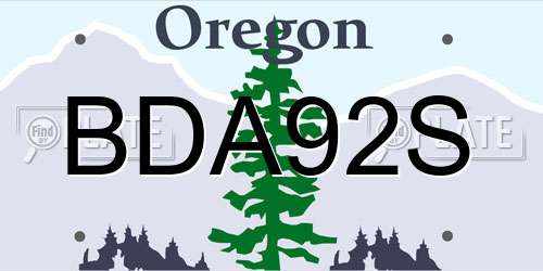 BDA92S Oregon License Plate