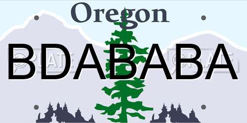 BDABABA Oregon License Plate