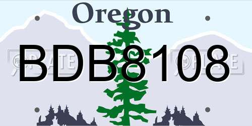 BDB8108 Oregon License Plate
