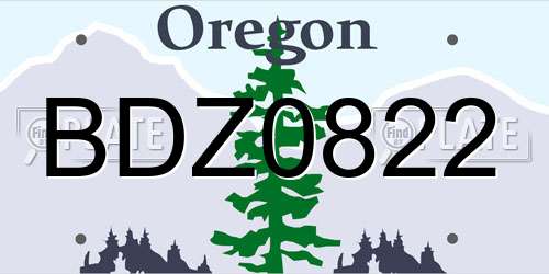 BDZ0822 Oregon License Plate