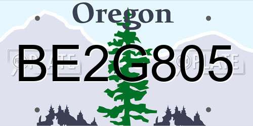 BE2G805 Oregon License Plate