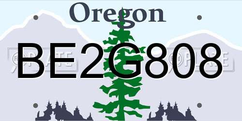 BE2G808 Oregon License Plate