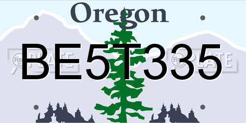 BE5T335 Oregon License Plate
