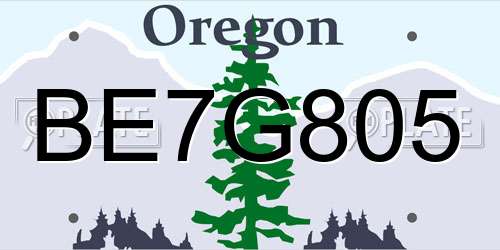 BE7G805 Oregon License Plate