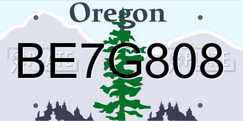 BE7G808 Oregon License Plate