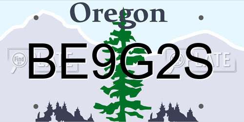 BE9G2S Oregon License Plate